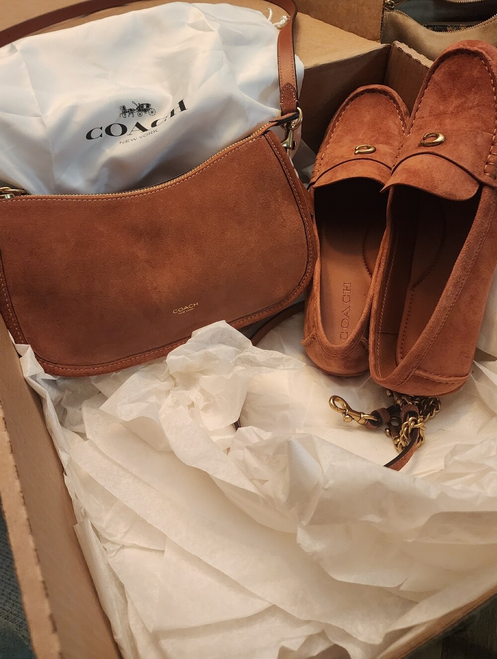 Coach Suede Loafers and Matching Waverly Suede Shoulder Bag in Clay - Picture 2 of 6